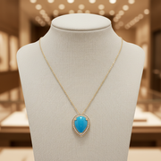 CP96889TQ15X11. 18K Solid Gold Diamond and Turquoise Pendant